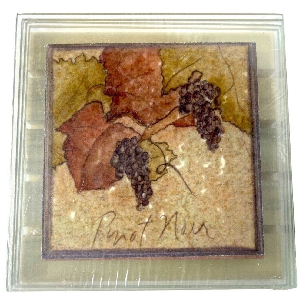 The Gallery Collection Tempered Art Glass Coasters With Wooden Stand  4" x 4"